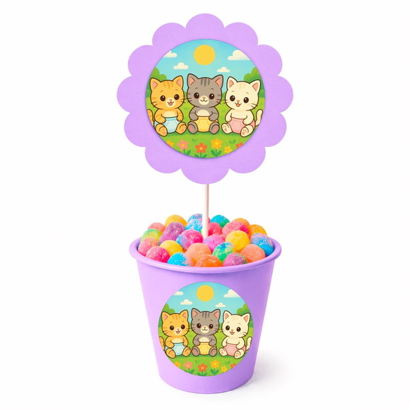 Centro de Mesa Flor Personalizado Gatinhos Baby - Imagem 3