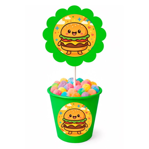 Centro de Mesa Flor Personalizado Hambúrguer Divertido - Imagem 5