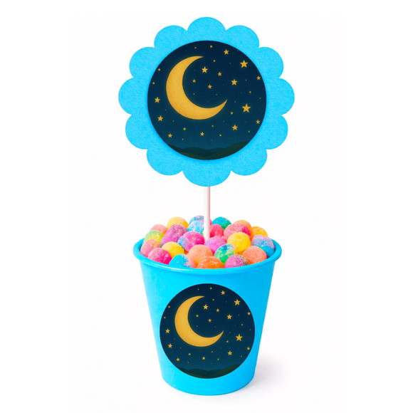 Centro de Mesa Flor Personalizado Lua e Estrelas