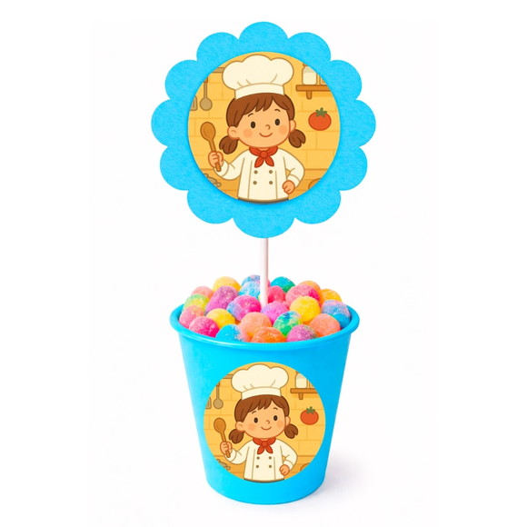 Centro de Mesa Flor Personalizado Mini Chef Menina