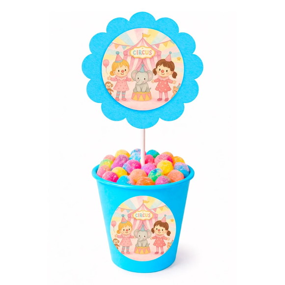 Centro de Mesa Flor Personalizado Palhacinhas Aquarela