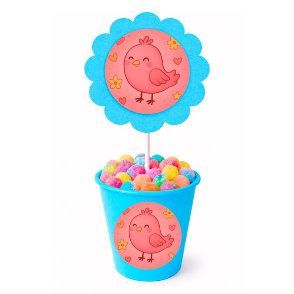 Centro de Mesa Flor Personalizado Passarinho Rosa