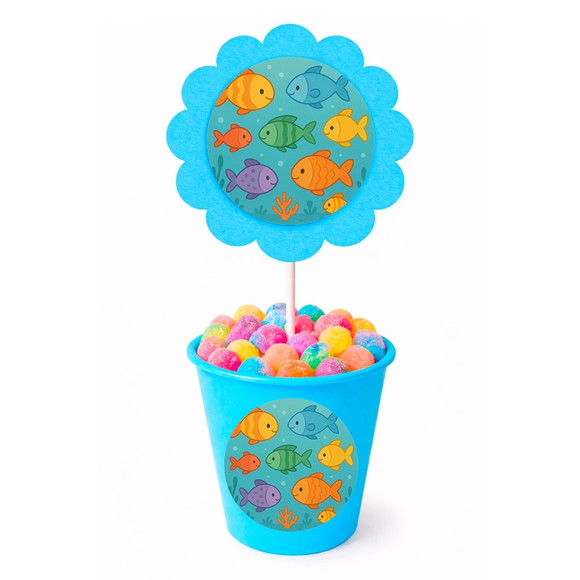Centro de Mesa Flor Personalizado Peixinhos Coloridos