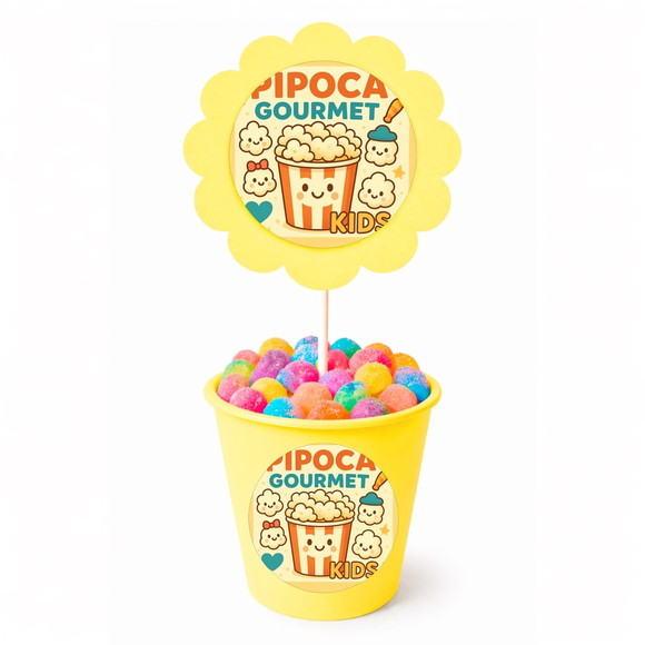 Centro de Mesa Flor Personalizado Pipoca Gourmet Kids - Imagem 4