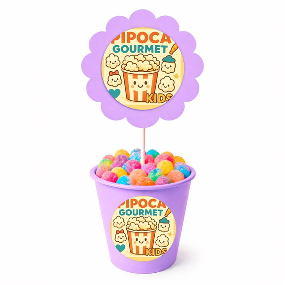 Centro de Mesa Flor Personalizado Pipoca Gourmet Kids - Imagem 3