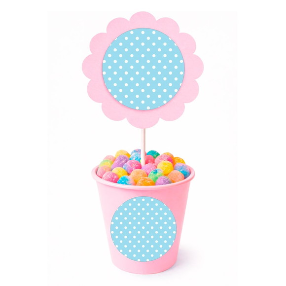 Centro de Mesa Flor Personalizado Poá Azul Bebê - Imagem 2