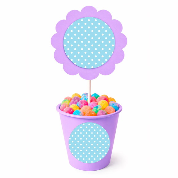 Centro de Mesa Flor Personalizado Poá Azul Bebê - Imagem 3