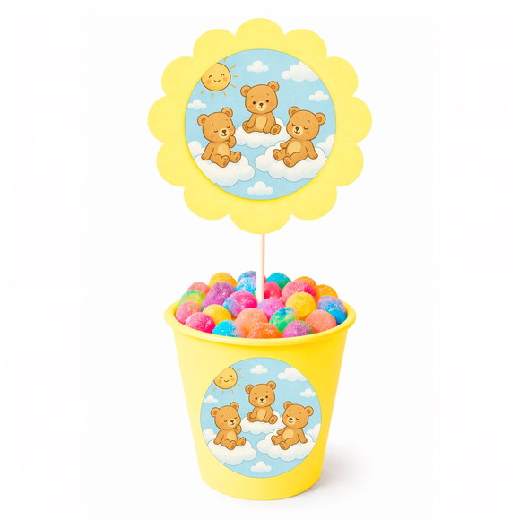 Centro de Mesa Flor Personalizado Ursinhos na Nuvem - Imagem 4