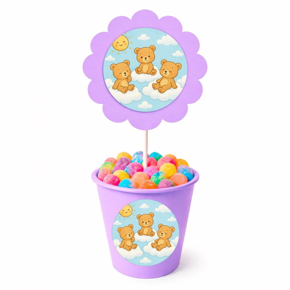 Centro de Mesa Flor Personalizado Ursinhos na Nuvem - Imagem 3