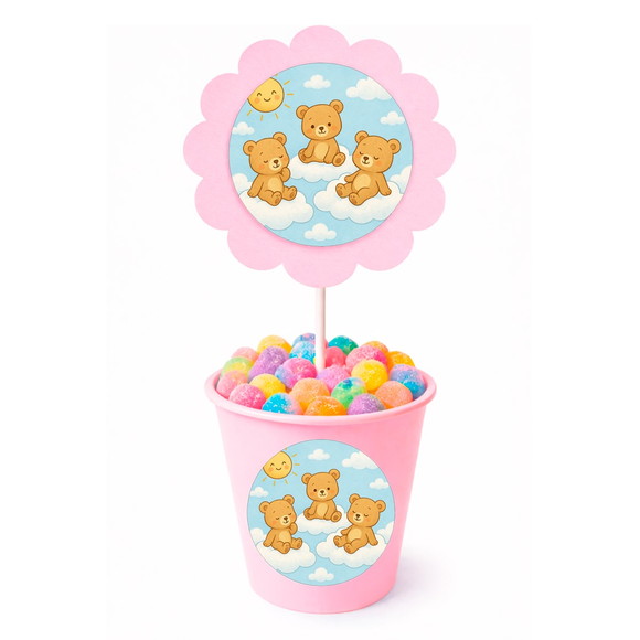 Centro de Mesa Flor Personalizado Ursinhos na Nuvem - Imagem 2