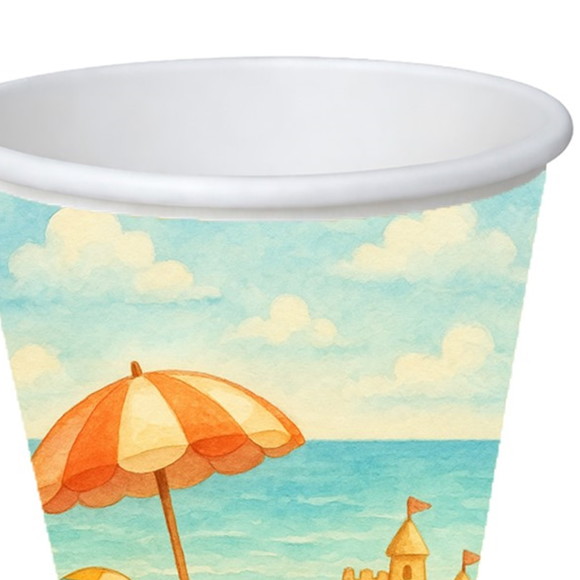Copo de Papel Aniversário Festa Mar e Praia Aquarela - Imagem 3