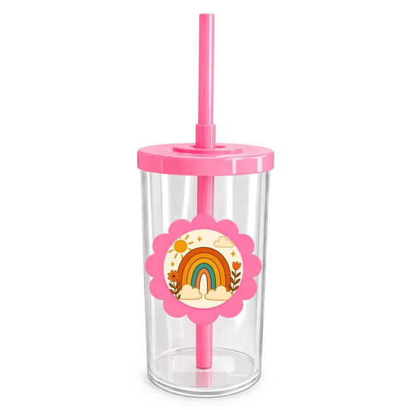 Copo Short Drink Flor Personalizado Arco-íris Boho