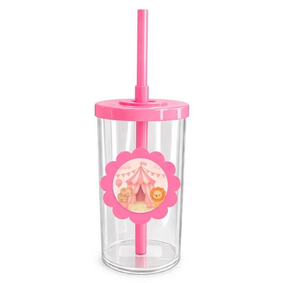 Copo Short Drink Flor Personalizado Circo Rosa Aquarela
