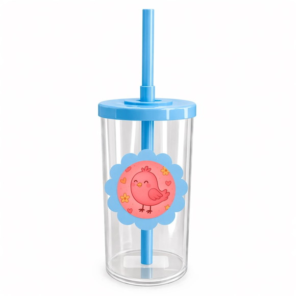 Copo Short Drink Flor Personalizado Passarinho Rosa - Imagem 2