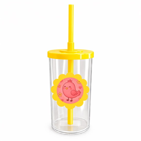Copo Short Drink Flor Personalizado Passarinho Rosa - Imagem 5