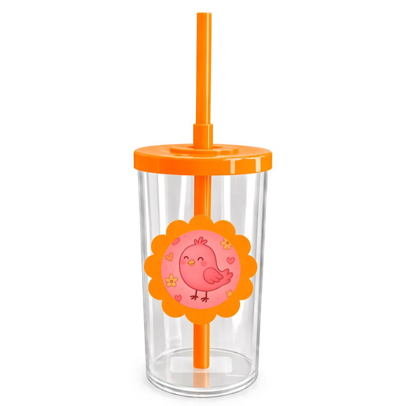 Copo Short Drink Flor Personalizado Passarinho Rosa - Imagem 3