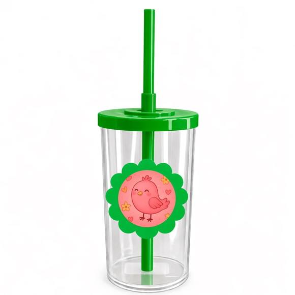 Copo Short Drink Flor Personalizado Passarinho Rosa - Imagem 4
