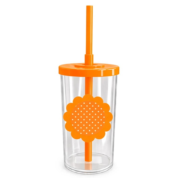 Copo Short Drink Flor Personalizado Poá Laranja - Imagem 3