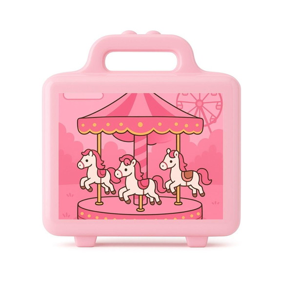 Maleta Plástica Personalizada 12x10cm Carrossel Rosa - Imagem 3
