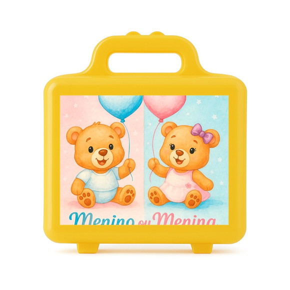 Maleta Plástica Personalizada 12x10cm Chá de Revelação