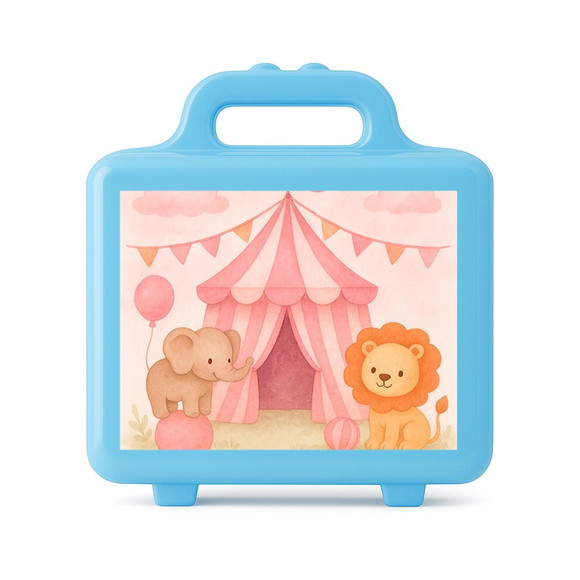 Maleta Plástica Personalizada 12x10cm Circo Rosa Aquarela - Imagem 2