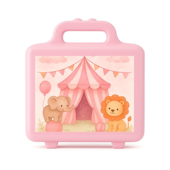 Maleta Plástica Personalizada 12x10cm Circo Rosa Aquarela - Imagem 3