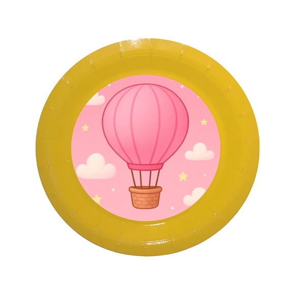 Prato de Papel Personalizado Balão de Ar Rosa