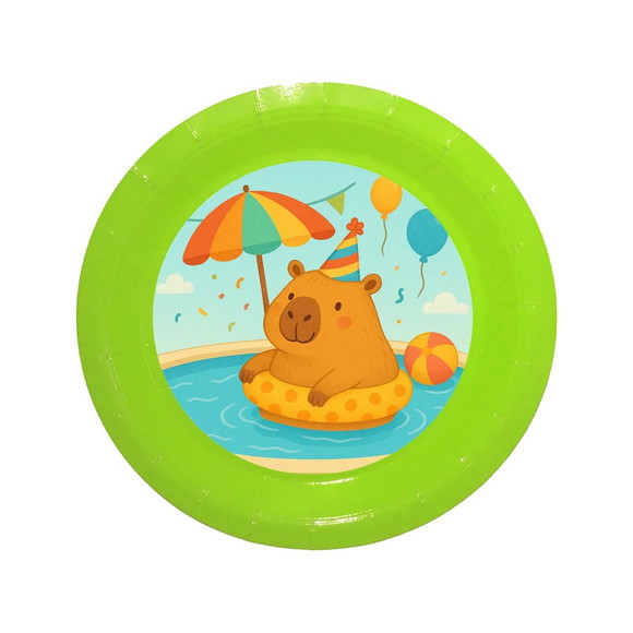 Prato de Papel Personalizado Capivara Pool Party - Imagem 3