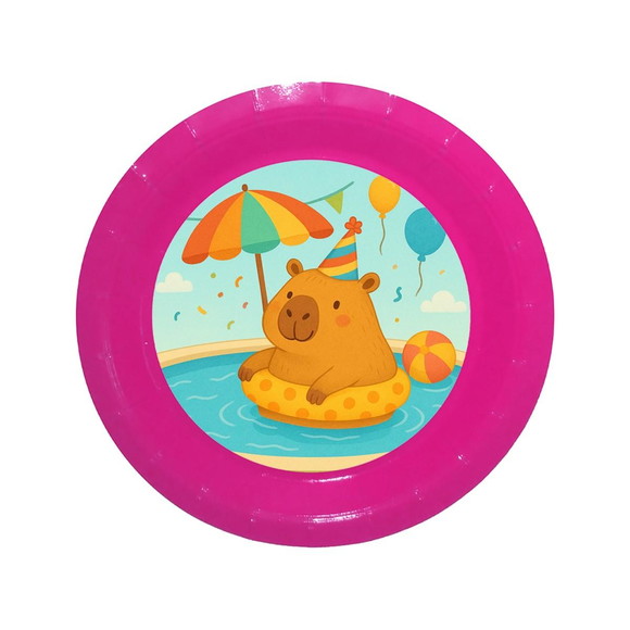 Prato de Papel Personalizado Capivara Pool Party - Imagem 4