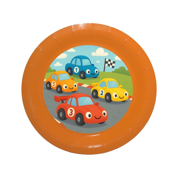 Prato de Papel Personalizado Carros de Corridas - Imagem 2