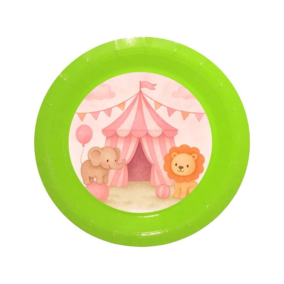 Prato de Papel Personalizado Circo Rosa Aquarela - Imagem 3