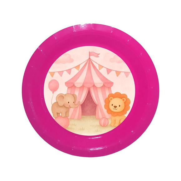 Prato de Papel Personalizado Circo Rosa Aquarela - Imagem 4