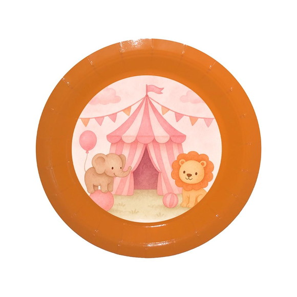 Prato de Papel Personalizado Circo Rosa Aquarela - Imagem 2