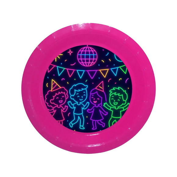 Prato de Papel Personalizado Festa Neon - Imagem 4