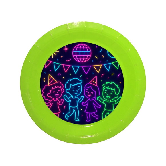 Prato de Papel Personalizado Festa Neon - Imagem 3