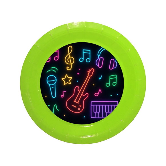 Prato de Papel Personalizado Neon Musical - Imagem 3