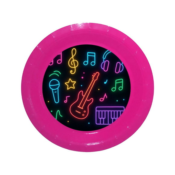 Prato de Papel Personalizado Neon Musical - Imagem 4