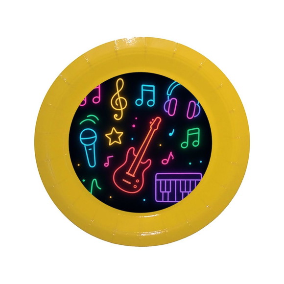 Prato de Papel Personalizado Neon Musical