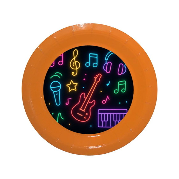 Prato de Papel Personalizado Neon Musical - Imagem 2