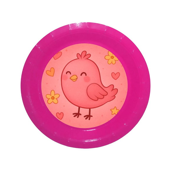 Prato de Papel Personalizado Passarinho Rosa - Imagem 4