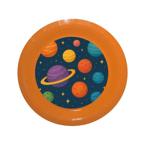 Prato de Papel Personalizado Planetas Coloridos - Imagem 2