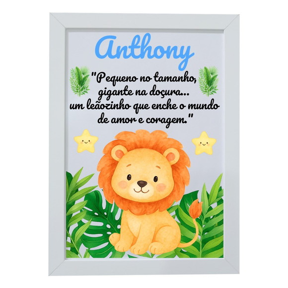 Quadro Infantil Decorativo Leão Baby Nome Anthony