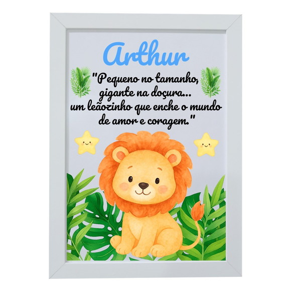 Quadro Infantil Decorativo Leão Baby Nome Arthur