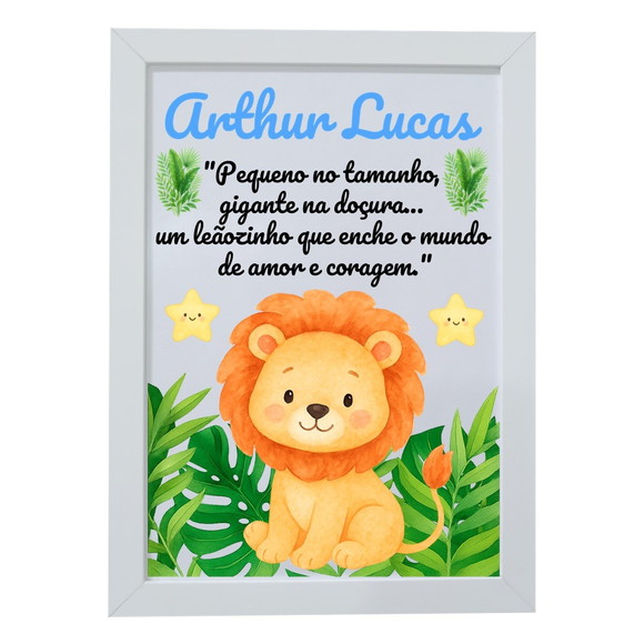 Quadro Infantil Decorativo Leão Baby Nome Arthur Lucas