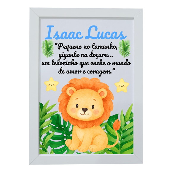 Quadro Infantil Decorativo Leão Baby Nome Isaac Lucas