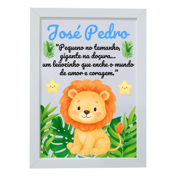 Quadro Infantil Decorativo Leão Baby Nome José Pedro
