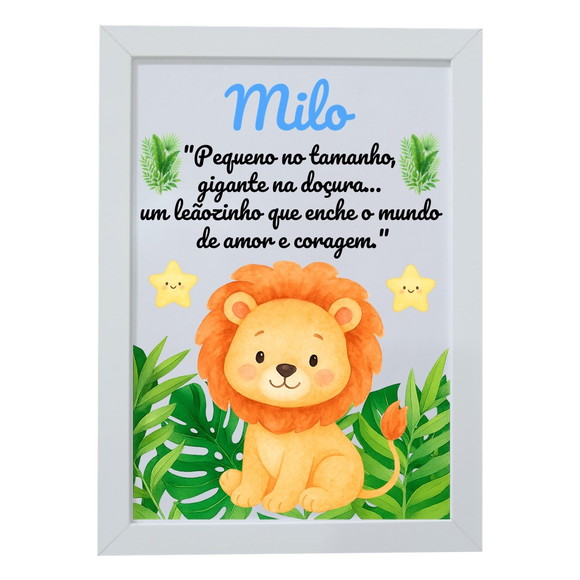 Quadro Infantil Decorativo Leão Baby Nome Milo
