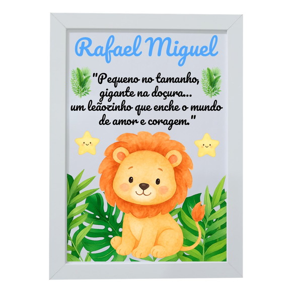 Quadro Infantil Decorativo Leão Baby Nome Rafael Miguel