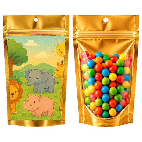 Saco Festa Metalizado Dourado 13x20 Animais Selvagens