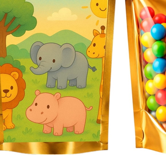 Saco Festa Metalizado Dourado 13x20 Animais Selvagens - Imagem 5